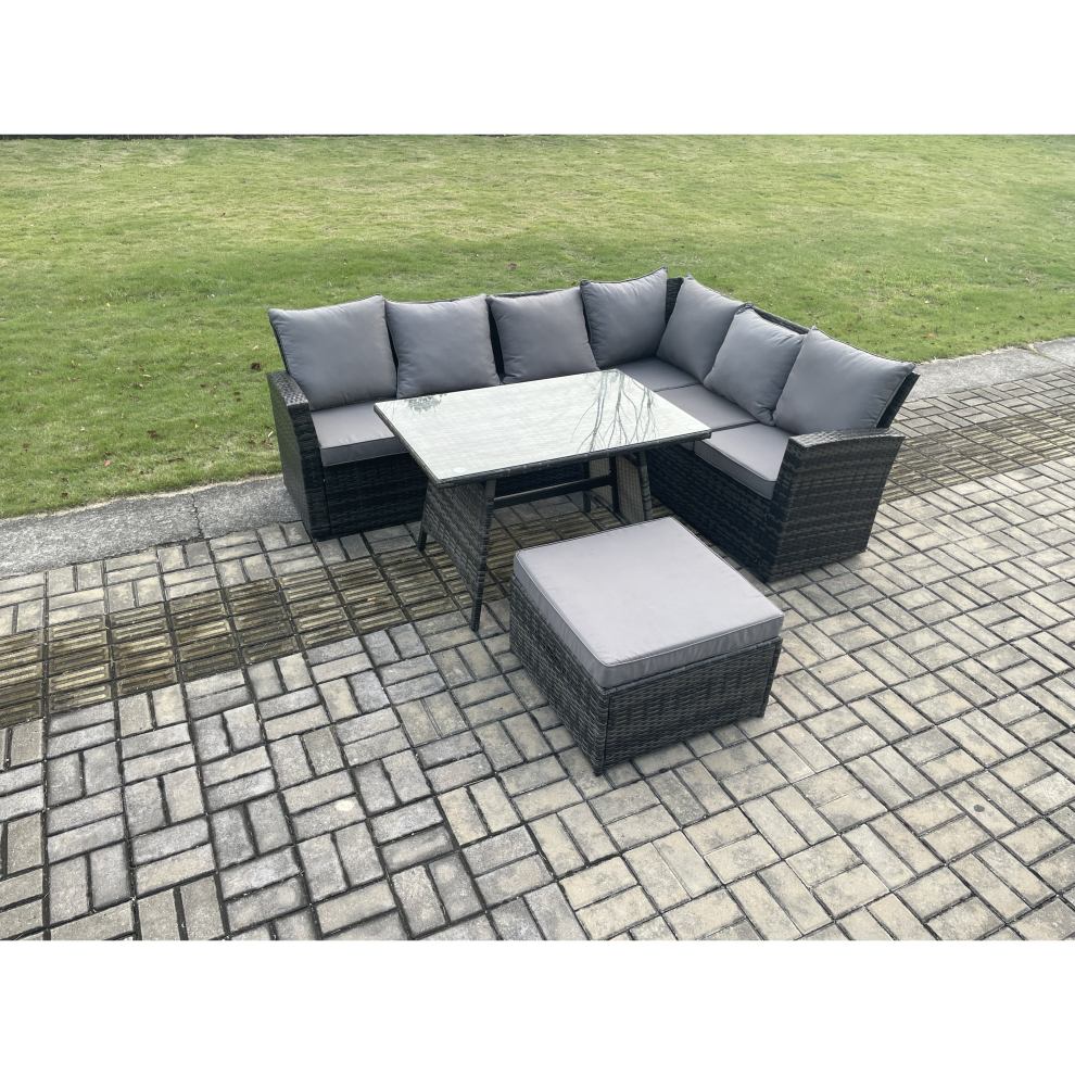 B&Q - High Back Outdoor Garden Furniture Set Rattan Corner Sofa Dining Table Set With Big Footstool 7 Seater - Image 2
