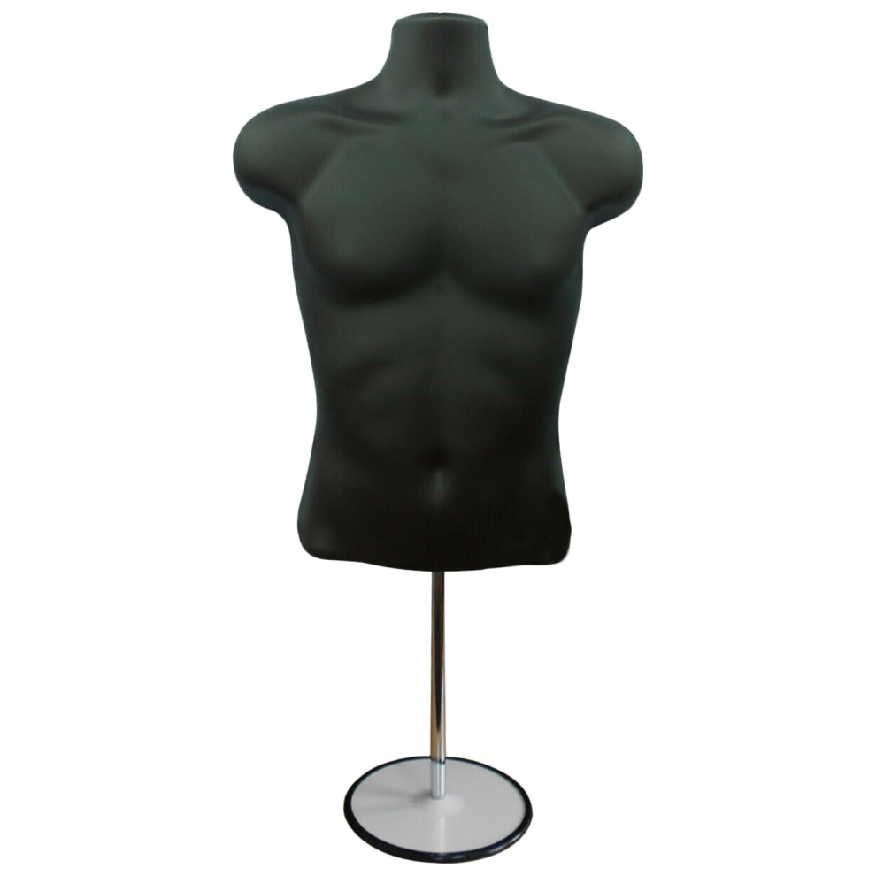 (Black, With Stand) 3/4 Male Hanging Mannequin Body Form Shop Display