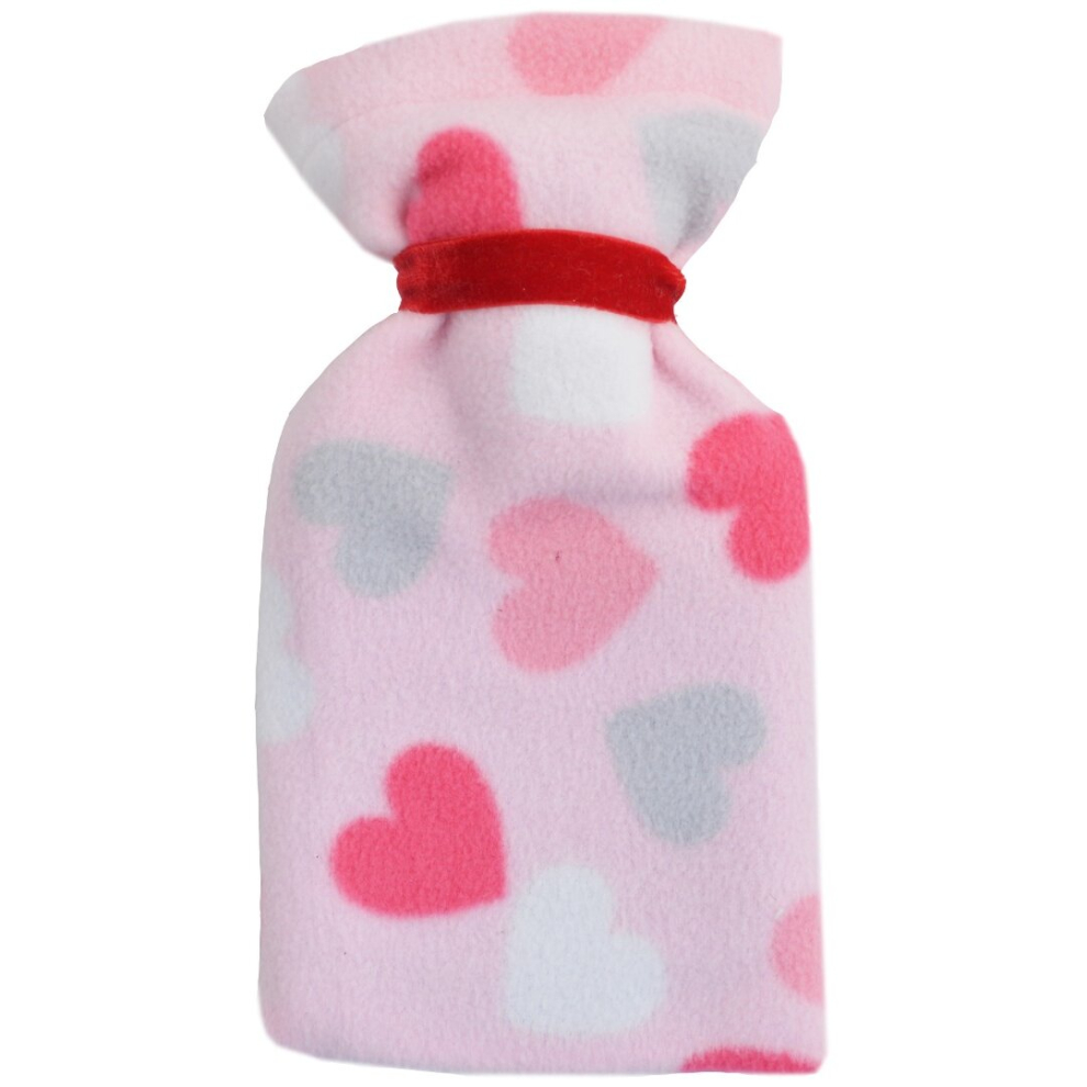 Vagabond Mini Fleece Hot Water Bottle: 0.5L Pink Hearts