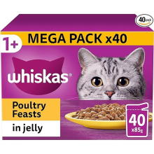 WHISKAS Poultry Selection in Jelly 40 Pouches Adult Wet Cat Food Megapack (40 x 85 g) 1+ Adult