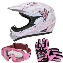 (Pink Butterfly, M) ZORAX X18 Kids Motocross MX Helmet Motorbike Gloves Goggles