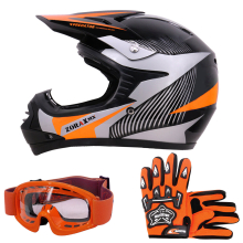 (Orange, L) ZORAX X19 Kids Motocross MX Helmet Motorbike Gloves Goggles