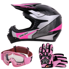 (Pink, XL) ZORAX X19 Kids Motocross MX Helmet Motorbike Gloves Goggles