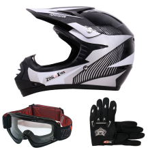 (White, S) ZORAX X19 Kids Motocross MX Helmet Motorbike Gloves Goggles
