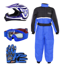 (Blue, M) ZORAX X17 Kids Motocross MX Helmet Motorbike Race Suit Gloves Goggles