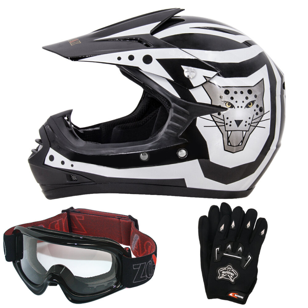 (Black, M) ZORAX X17 Kids Motocross MX Helmet Motorbike Gloves Goggles