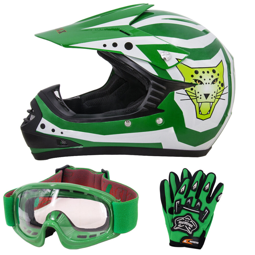 (Green, L) ZORAX X17 Kids Motocross MX Helmet Motorbike Gloves Goggles-image-OPC-PDBK59J-NEW