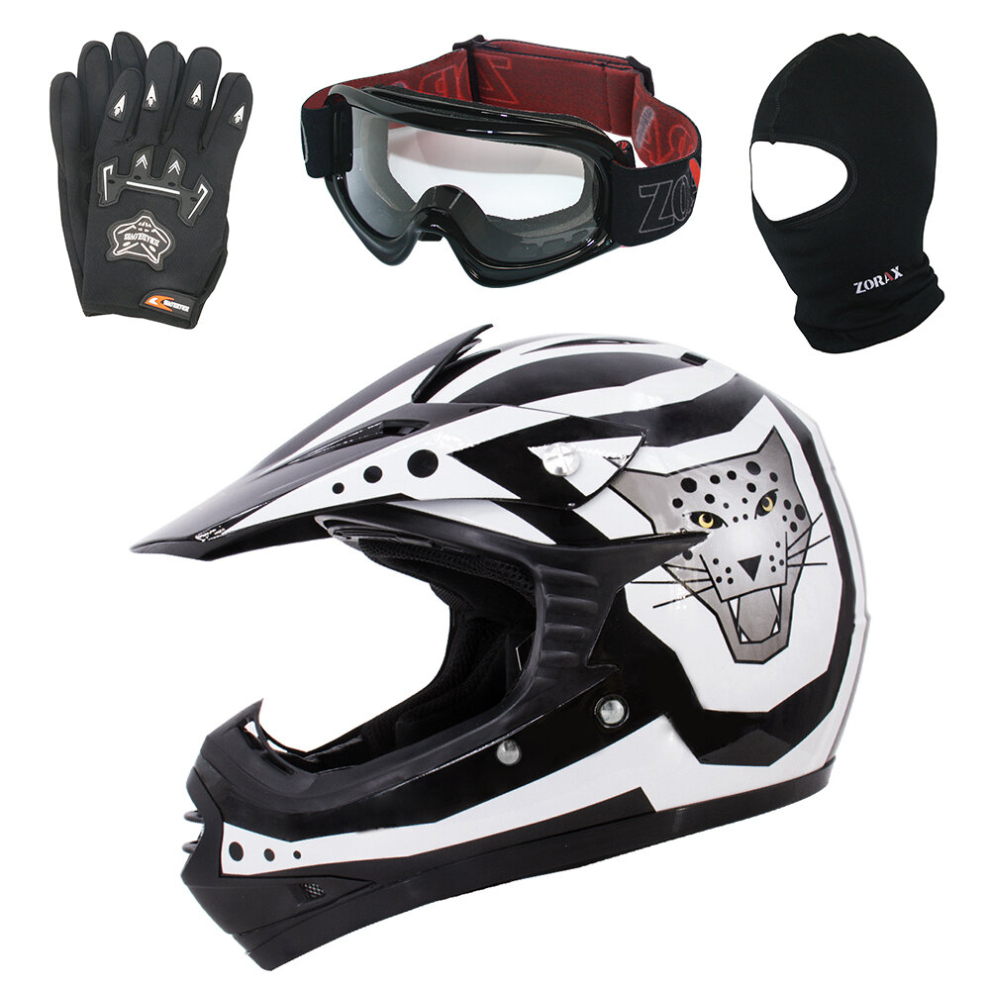 (Black, M) ZORAX ZOR-X17 Kids Junior Motocross MX Helmet BMX Child + Gloves + Goggles + Balaclava-image-OPC-PDBK5SG-NEW