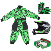 (Green, M) ZORAX X19 Kids Motocross MX Helmet Motorbike Camo Suit Karting Gloves Goggles