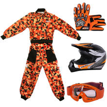 (Orange, L) ZORAX X19 Kids Motocross MX Helmet Motorbike Camo Suit Karting Gloves Goggles