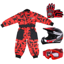 (Red, XL) ZORAX X19 Kids Motocross MX Helmet Motorbike Camo Suit Karting Gloves Goggles