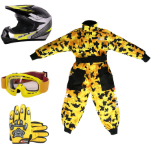 (Yellow, M) ZORAX X19 Kids Motocross MX Helmet Motorbike Camo Suit Karting Gloves Goggles