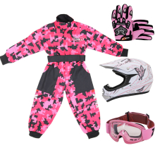 (Pink Butterfly, XL) ZORAX X18 Kids Motocross MX Helmet Motorbike Camo Suit Karting Gloves Goggles