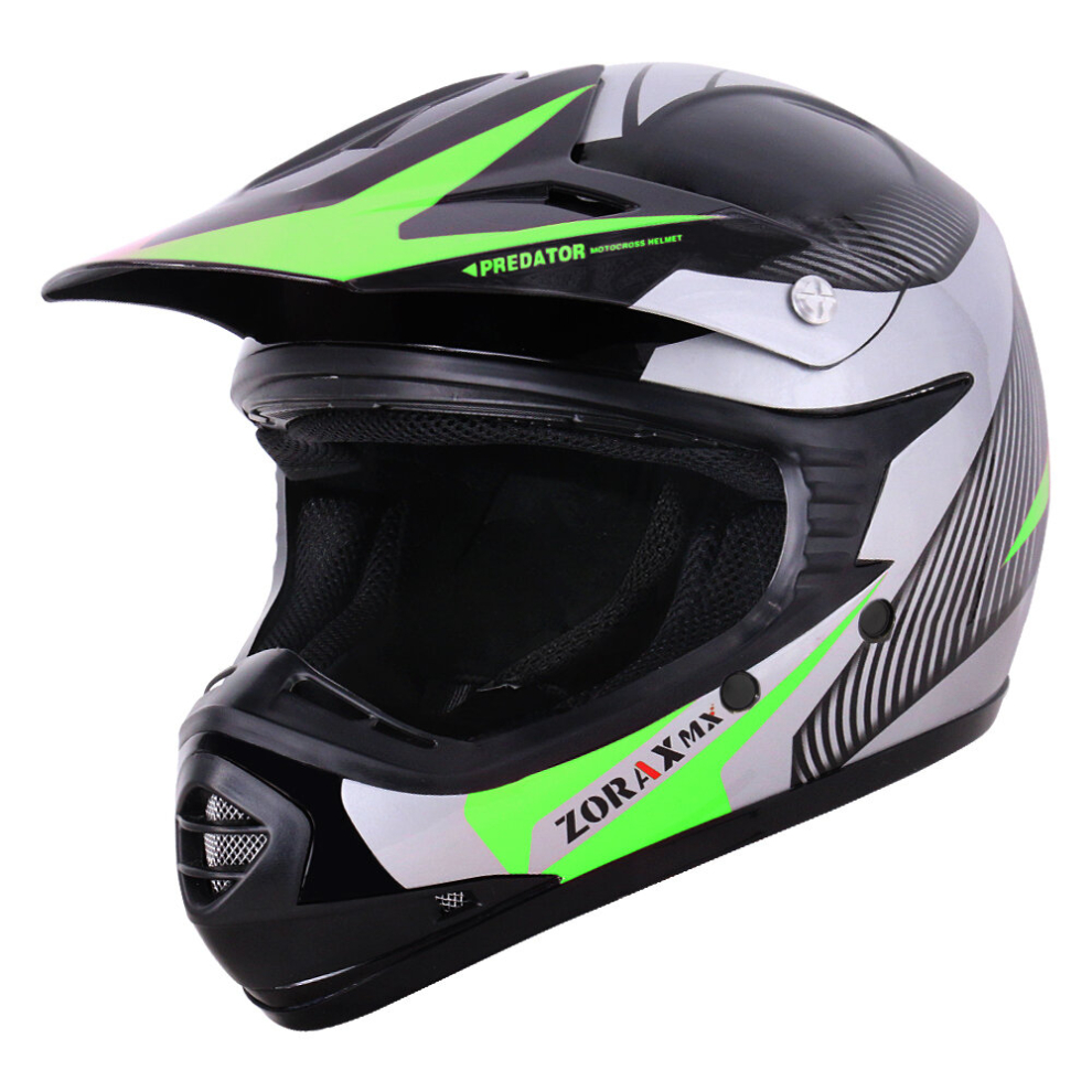 (Green, L) Zorax X19 Helmet Junior Child Kids Motorbike Motocross MX Helmet Outdoor