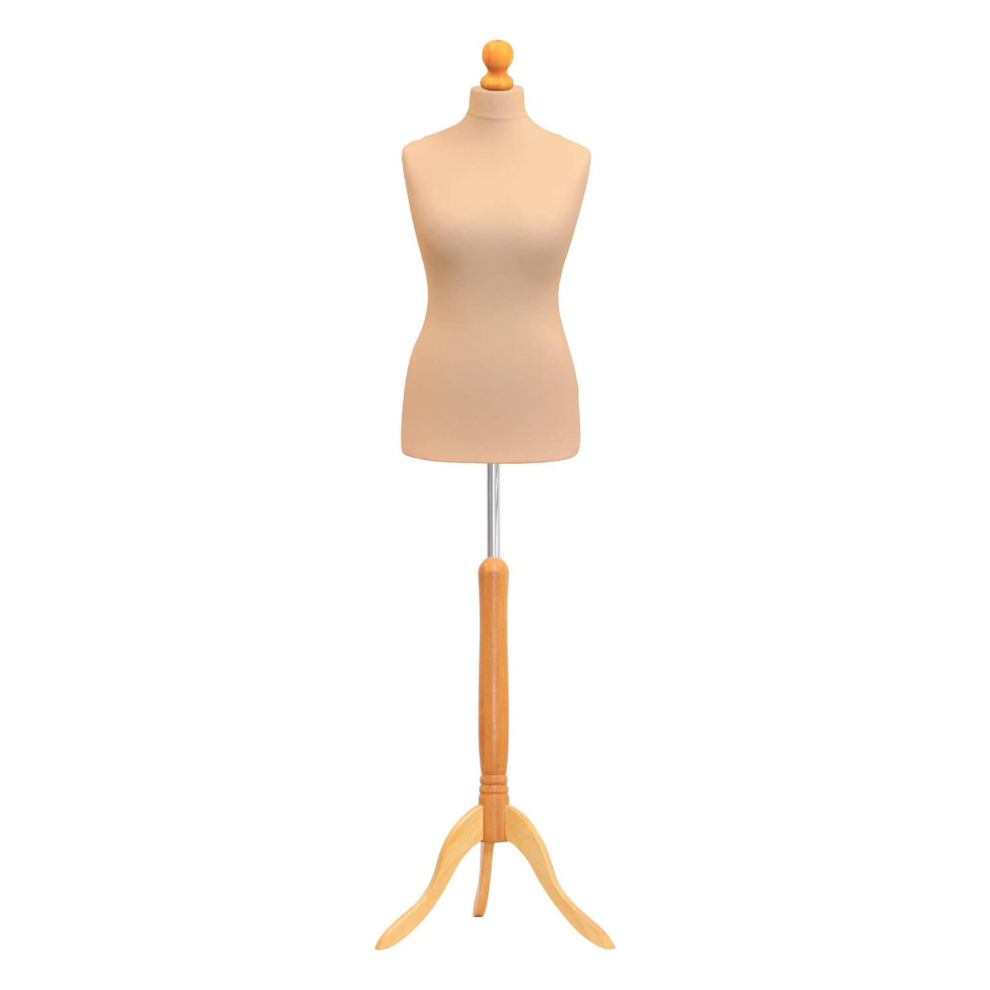 (Female Size 14/16) Female Tailors Dummy Cream  Dressmakers Fashion Students Mannequin Display Bust with A Light Wood Tripod Base