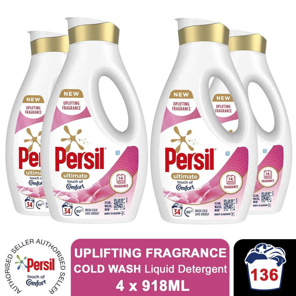 4x Persil Ultimate Washing Liquid Detergent Touch of Comfort 34W 918ml