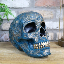 Skull Ornament Resin Gothic Gold Blue Unique Decor Head Home Decor