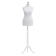 (Female Size 10/12) Female Tailors Dummy White Dressmakers Fashion Students Mannequin Display Bust with A White Wood Tripod Base