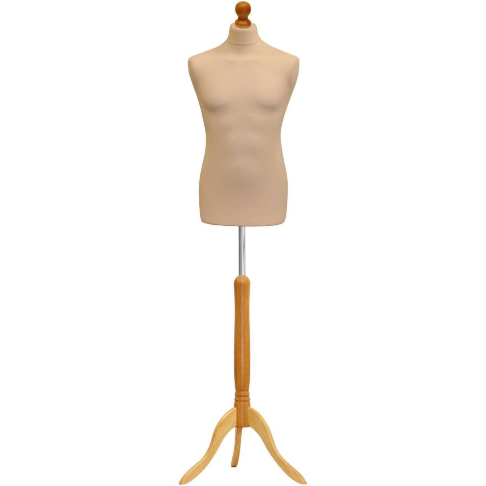 Male Tailors Dummy Cream Dressmakers Fashion Students Mannequin Display Bust with A Light Wood Tripod Base