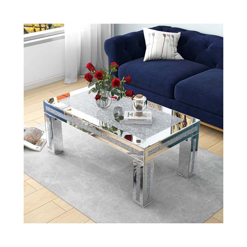 Exquisite Crystal Top Mirrored Coffee Table: Elevate Your DÃ©cor