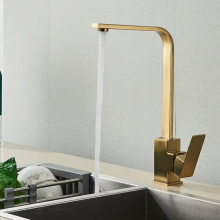 (Brushed gold) Square Kitchen Faucet Matte black Polished Chorme Hot and Cold Kitchen Sink Tap 360 Degree Rotation Mixer Deck Mounted Water Tap