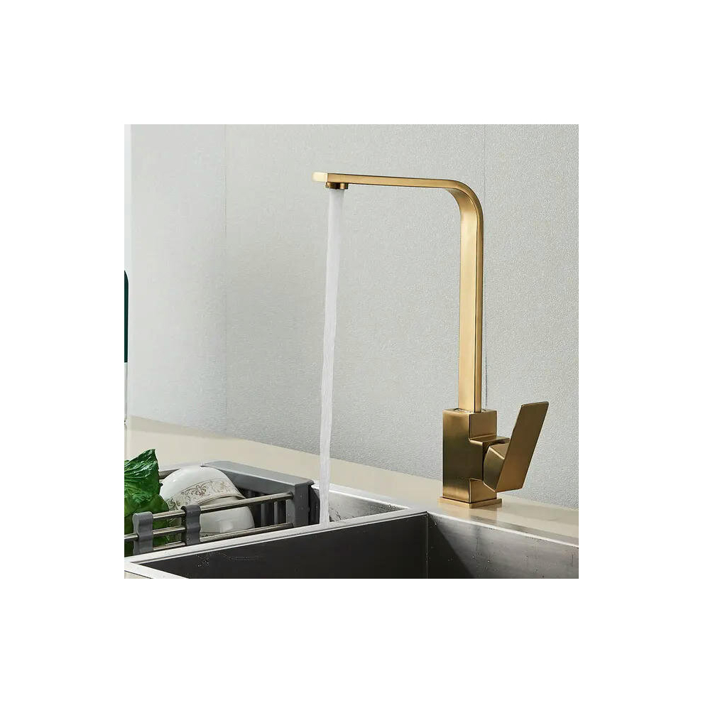 (Brushed gold) Square Kitchen Faucet Matte black Polished Chorme Hot and Cold Kitchen Sink Tap 360 Degree Rotation Mixer Deck Mounted Water Tap
