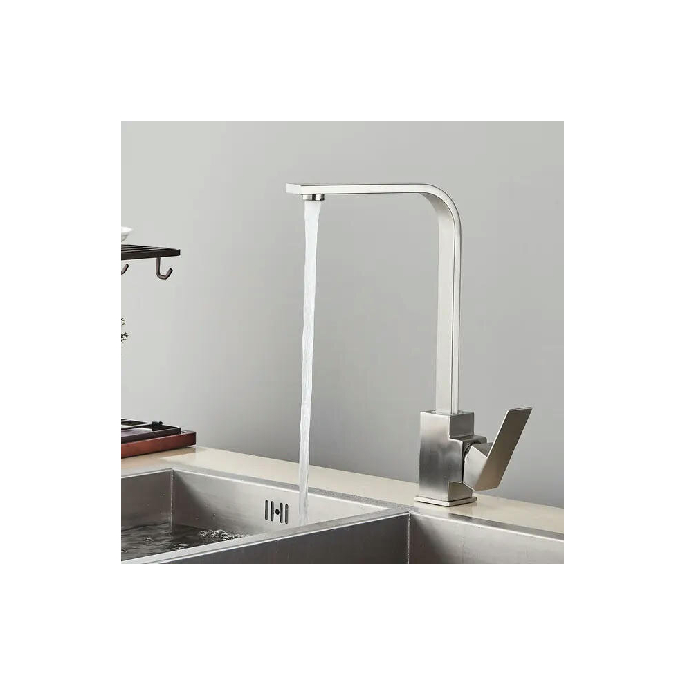 (Nickel) Square Kitchen Faucet Matte Black Polished Chorme Hot And Cold Kitchen Sink Tap 360 Degree Rotation Mixer Deck Mounted Water Tap 8010038522995