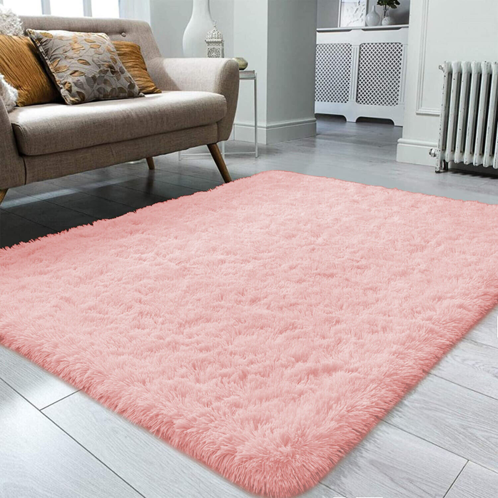 (Pink, 120X170) Non Slip Rugs Shaggy Carpet Living Room Area Rug