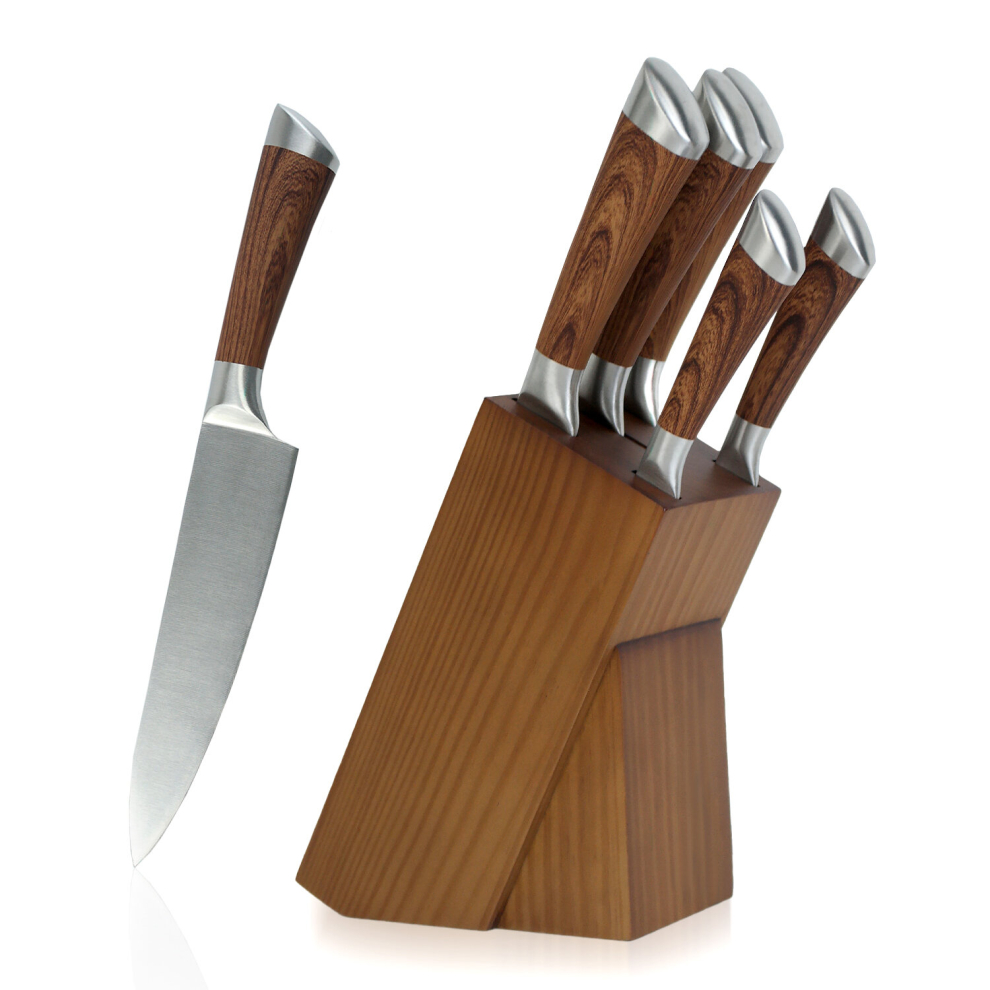 (Wooden Handle) Royalford 5 Piece Kitchen Knife Set with Holder