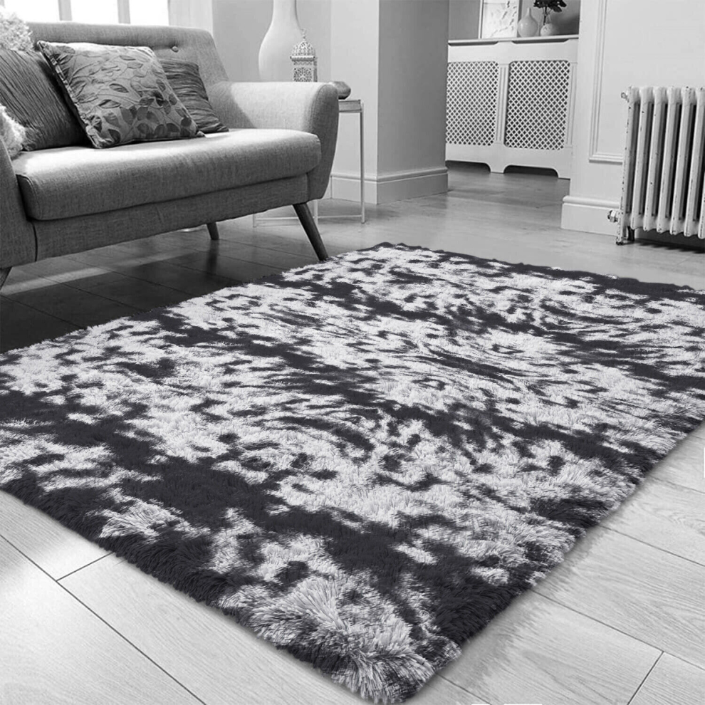 (Black Grey/ Charcoal Grey, 120X170) Non Slip Rugs Shaggy Carpet Living Room Area Rug