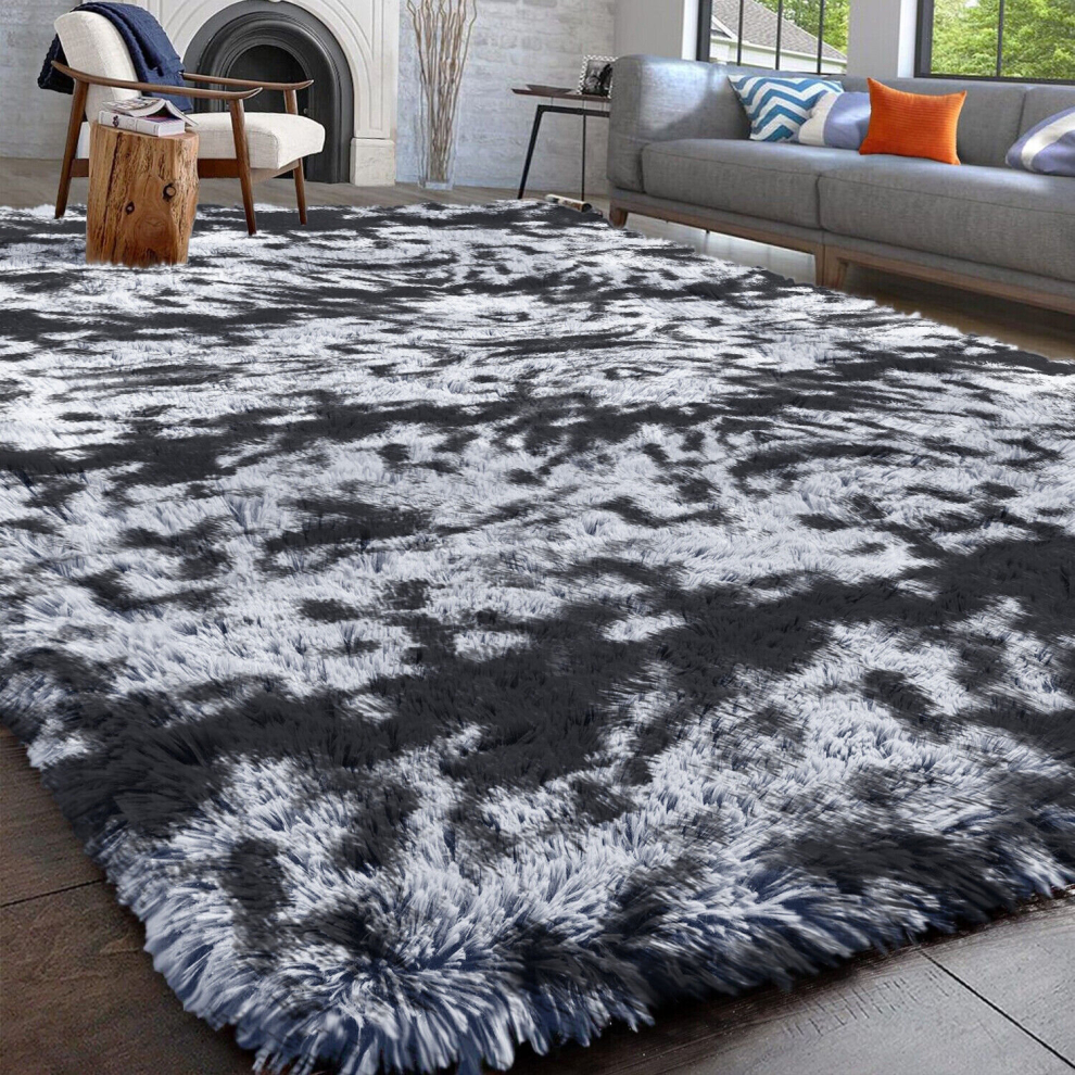 (Black Grey/ Charcoal Grey, 160X230) Non Slip Rugs Shaggy Carpet Living Room Area Rug