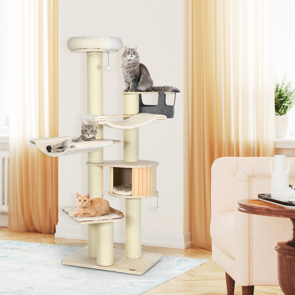 197 cm Cat Tree Multi-Level Cat Tower Activity Centre W/ Condo Sisal Posts & Top Perch