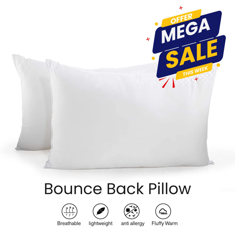 (BOUNCE BACK PILLOWS) Jumbo Pillows Pair Luxury Soft Bedding Pillows Set