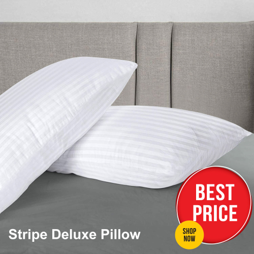 (STRIPE PILLOWS x2) Luxury Pillows Pair Super Soft Memory Foam Pillows