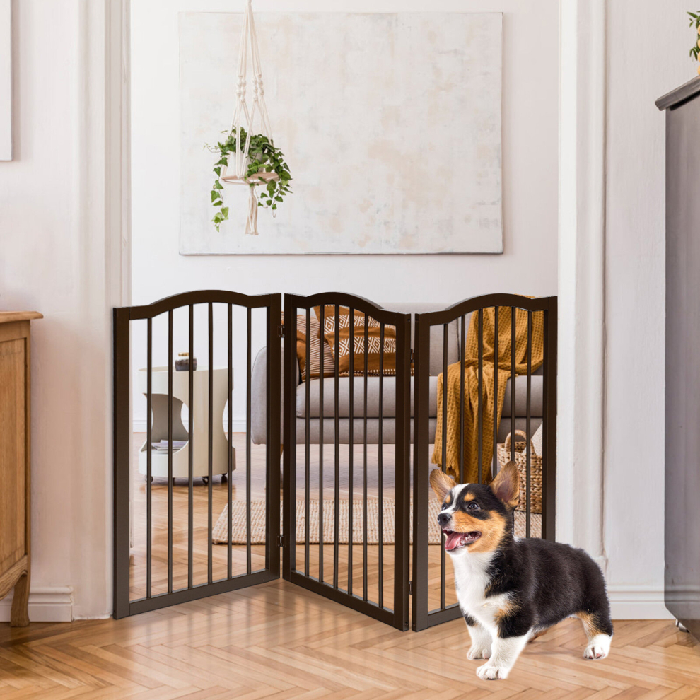 3 Panel Wooden Dog Gate Folding Pet Fence Baby Safety Barrier Free Standing