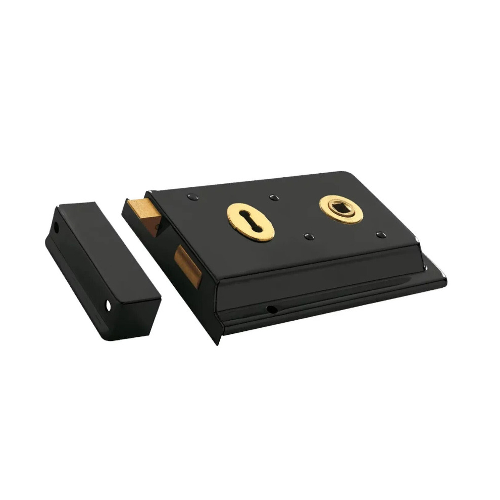 Narrow Case Rim Deadlock 4" X 3" Black With 2 Keys And Fixings 5025293096108