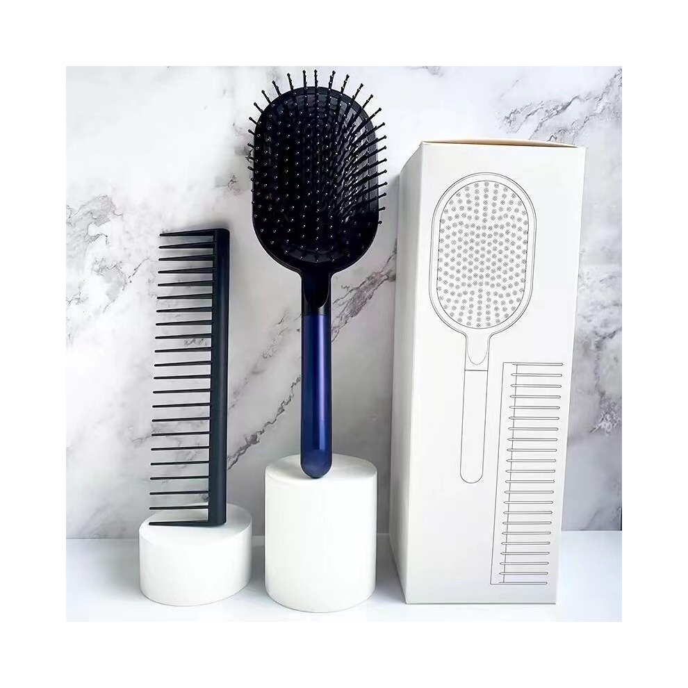 (BLUE) Compatible For Dyson Comb Wide Tooth air Detangling Hairdressing Rake Hair Styling massage Sharon Brush Set 2pc Tool accessories