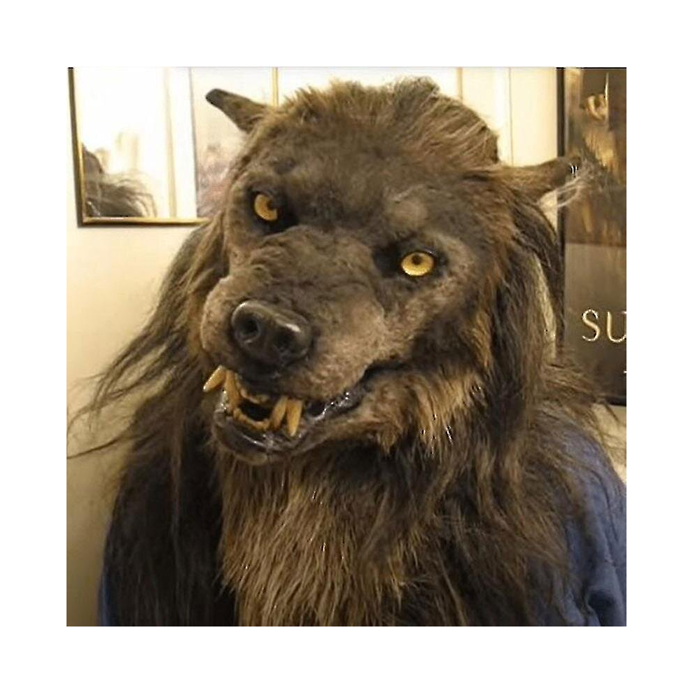 1 Werewolf Mask Glowing Eyes Movable Ears And Chin For Halloween Cosplay Party (Brown) Brown