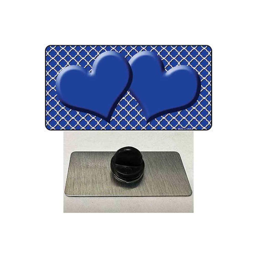 Smart Blonde PIN-LP-4329 1.5 x 0.75 in. Blue & White Quatrefoil Blue Center Hearts Novelty Rectangle Metal Hat Pin-image-OPC-PDBRBJY-NEW