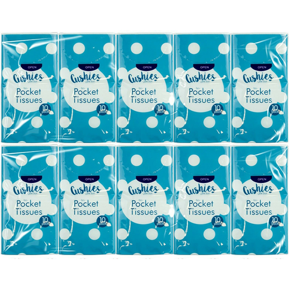 10x Pocket Tissue 3 Ply New Embossed Soft Strong White Travel Clean UK