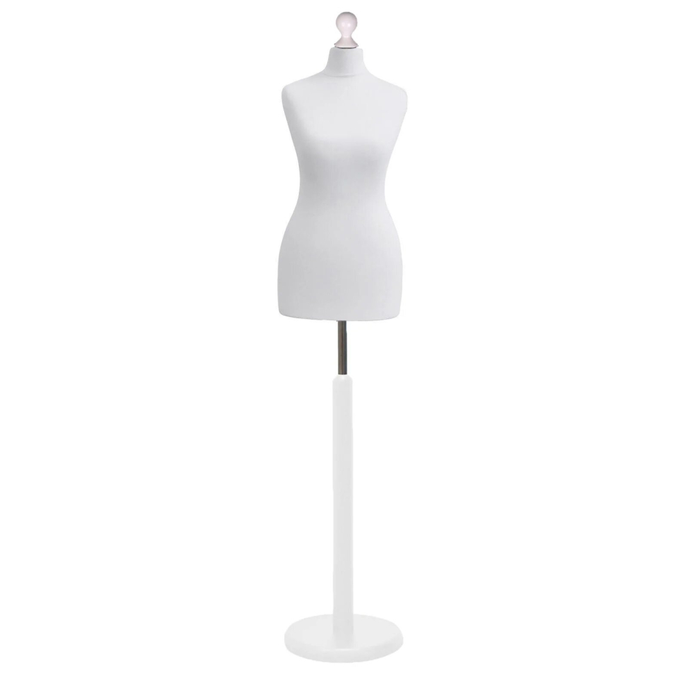 (Female Size 18/20) Female Tailors Dummy White Dressmakers Fashion Students Mannequin Display Bust with A White Wood Round Base