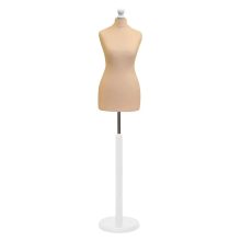 (Female Size 6/8) Female Tailors Dummy Cream Dressmakers Fashion Students Mannequin Display Bust with A White Wood Round Base