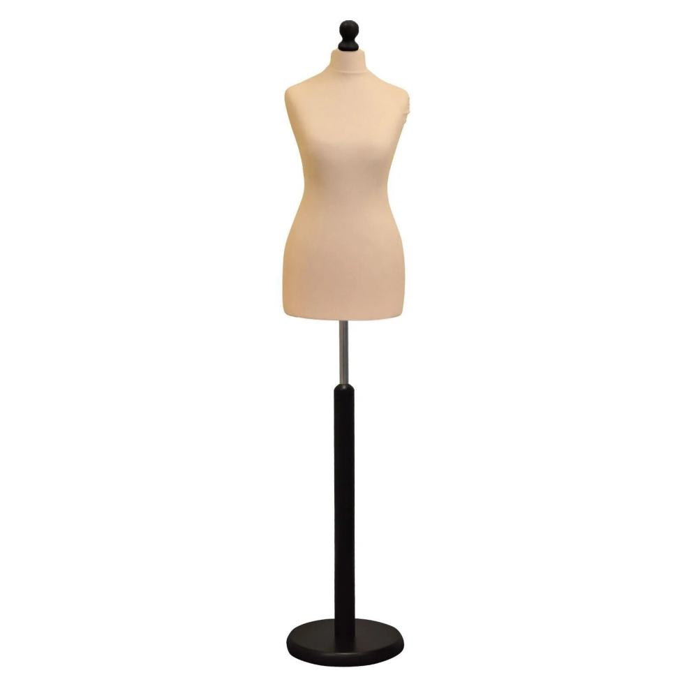 (Female Size 6/8) Female Tailors Dummy Cream Dressmakers Fashion Students Mannequin Display Bust with A Black Wood Round Base