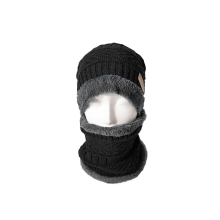 (Black) Beanie Mens Winter Hat And Scarf Set Warm Fleece Knitted Cap Couple Unisex