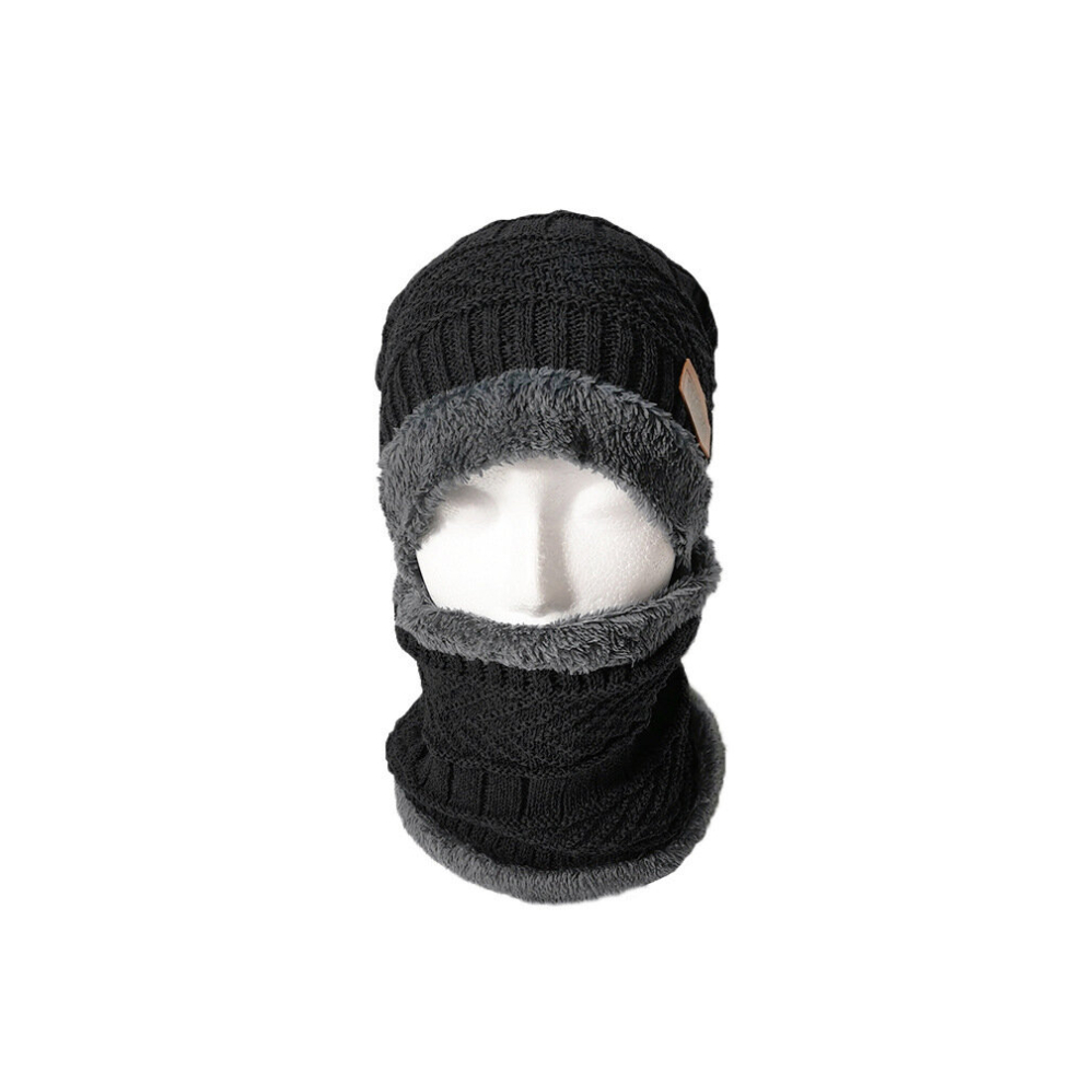 (Black) Beanie Mens Winter Hat And Scarf Set Warm Fleece Knitted Cap Couple Unisex