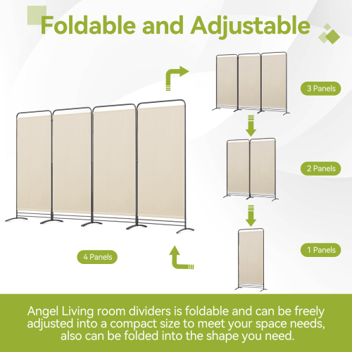 (Beige) Angel Living 4 Panels Foldable Room Divider 1