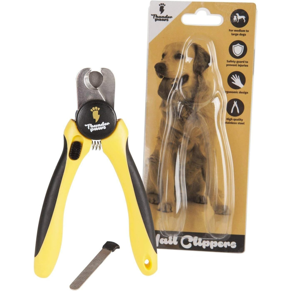 Thunderpaws Professional-Grade Dog Nail Clippers with Protective Guard and Safety Lock (Medium to Large Breeds, Yellow)