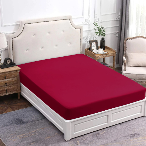 (KING, BURGUNDY) Extra Deep Fitted Sheet For Single Double King Bed 1