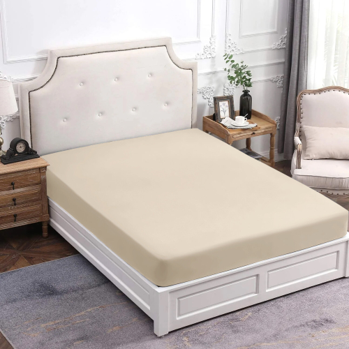 (DOUBLE, CREAM) Extra Deep Fitted Sheet For Single Double King Bed
