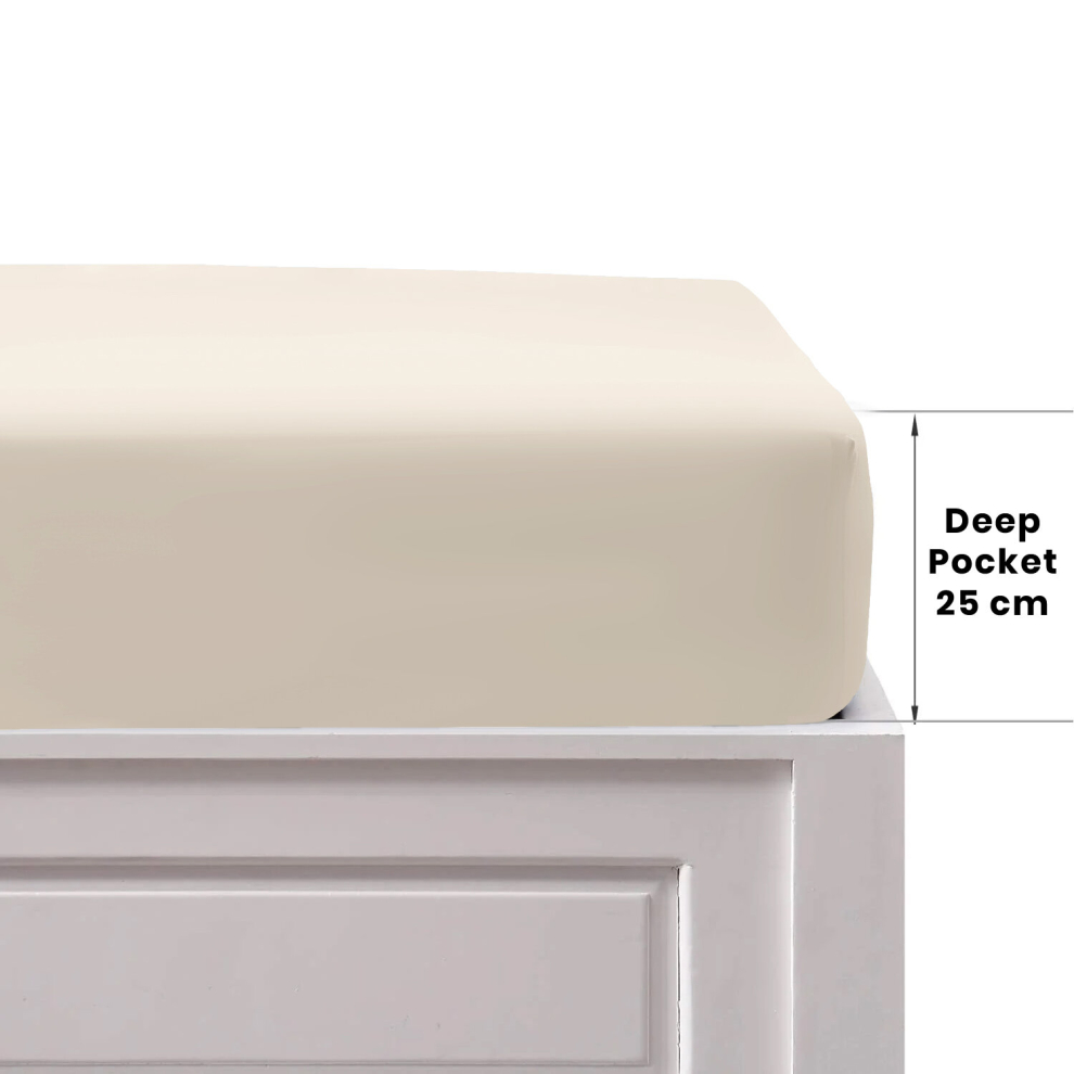 (KING, CREAM) Extra Deep Fitted Sheet For Single Double King Bed